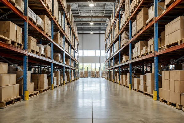 Illustrative warehouse aisle with pallet racks